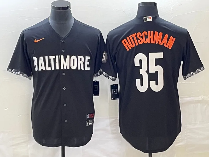 Men's Baltimore Orioles #35 Adley Rutschman Black 2023 City Connect Cool Base Stitched Jersey 1