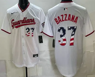 Men's Cleveland Guardians #37 Travis Bazzana White USA 250 Fourth of July Home Stitched Jersey