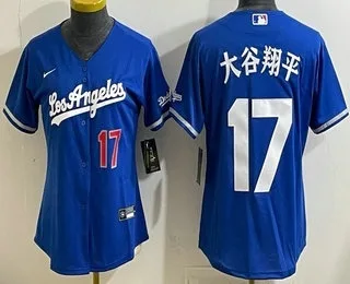 Women's Los Angeles Dodgers #17 大谷翔平 Blue Japanese Alternate Stadium Jersey