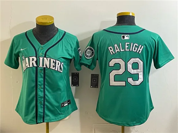 Women's Seattle Mariners #29 Cal Raleigh Aqua Limited Stitched Baseball Jersey(Run Small)