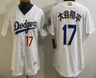 Women's Los Angeles Dodgers #17 大谷翔平 White Japanese 2026 Gold Collection Limited Jersey