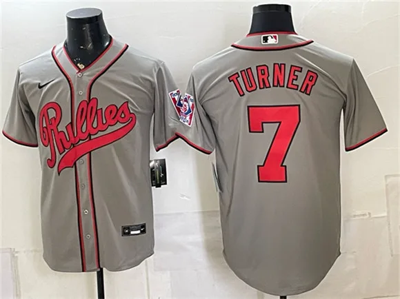 Men's Philadelphia Phillies #7 Trea Turner Gray 2026 Field of Dreams Stadium Stitched Baseball Jersey