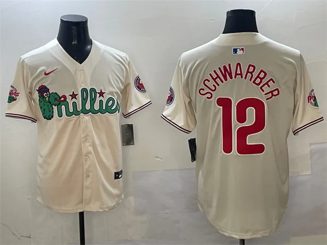 Men's Philadelphia Phillies #12 Kyle Schwarber Cream Phanatic Limited Stitched Jersey