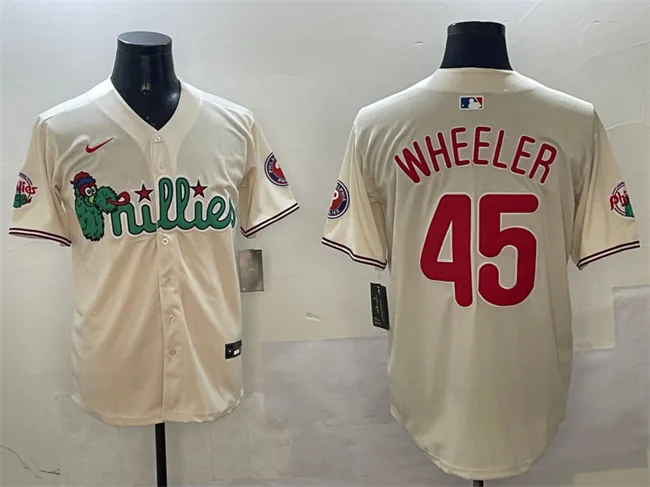 Men's Philadelphia Phillies #45 Zack Wheeler Cream Phanatic Limited Stitched Jersey