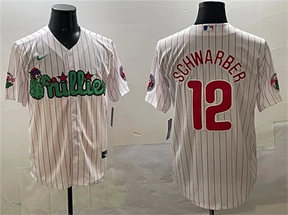 Men's Philadelphia Phillies #12 Kyle Schwarber White Phanatic Cool Base Stitched Jersey