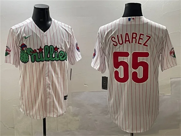 Men's Philadelphia Phillies #55 Ranger Suárez White Phanatic Cool Base Stitched Jersey
