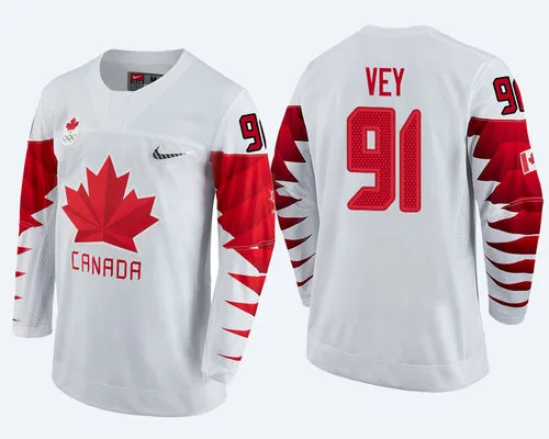 Men Canada Team #91 Linden Vey White 2018 Winter Olympics Jersey