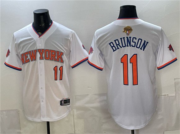Men's New York Knicks #11 Jalen Brunson White 2026 Finals Patch Stitched Baseball Jersey