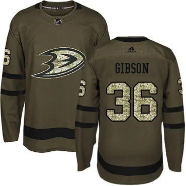 Adidas Ducks #36 John Gibson Green Salute to Service Stitched NHL Jersey