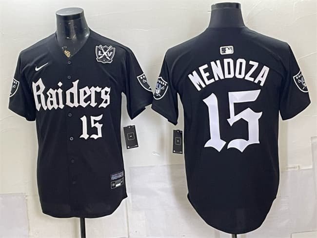 Men's Las Vegas Raiders #15 Fernando Mendoza Black 'Gothic Sin City Shadows Edition' With 65th Anniversary Patch Vapor Limited Stitched Baseball Jersey