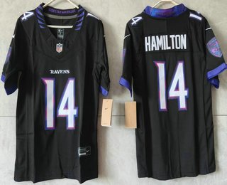 Women's Baltimore Ravens #14 Kyle Hamilton Limited Black Vapor FUSE Jersey
