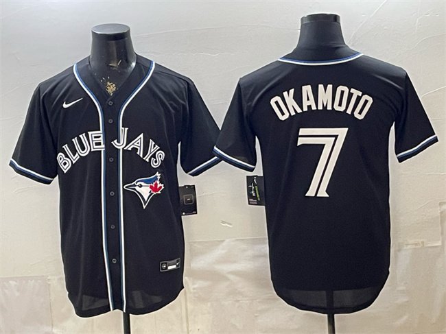Men's Toronto Blue Jays #7 Kazuma Okamoto 2026 Fashion Replica Black Out Stitched Baseball Jersey