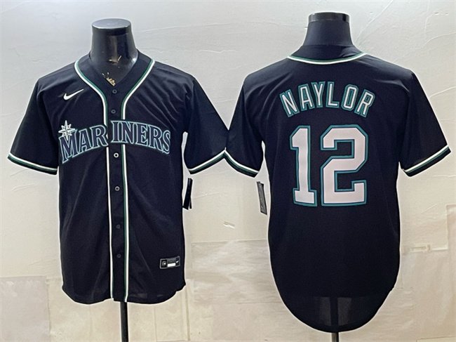 Men's Seattle Mariners #12 Josh Naylor 2026 Fashion Replica Black Out Stitched Baseball Jersey