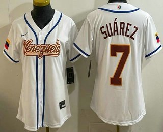 Women's Venezuela #7 Eugenio Suarez White 2026 World Baseball Classic Cool Base Jersey