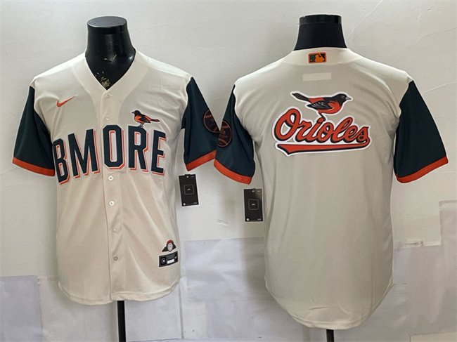 Mens Baltimore Orioles Team Big Logo Natural 2026 City Connect Stadium Stitched Baseball Jersey