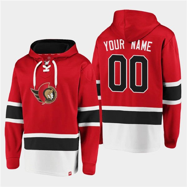 Men's Ottawa Senators Active Player Custom Red Ageless Must-Have Lace-Up Pullover Hoodie