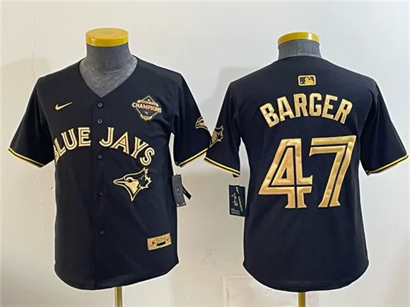 Youth Toronto Blue Jays #47 Addison Barger Black Gold 2025 American League Champions Limited Stitched Jersey