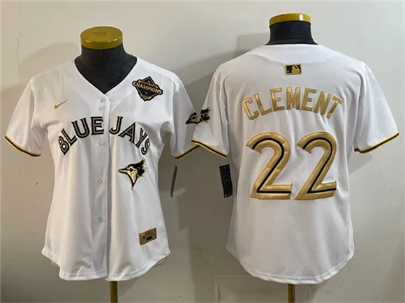 Youth Toronto Blue Jays #22 Ernie Clement White Gold 2025 American League Champions Limited Stitched Jersey