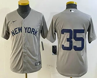 Youth New York Yankees #35 Cody Bellinger Grey Without Name Field of Dreams Cool Base Jersey