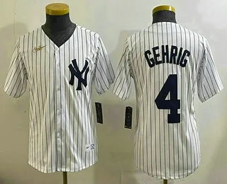 Youth New York Yankees #4 Lou Gehrig White Throwback Stitched Cool Base Nike Jersey