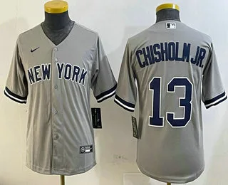 Youth New York Yankees #13 Jazz Chisholm Jr Grey Cool Base Stitched Jersey