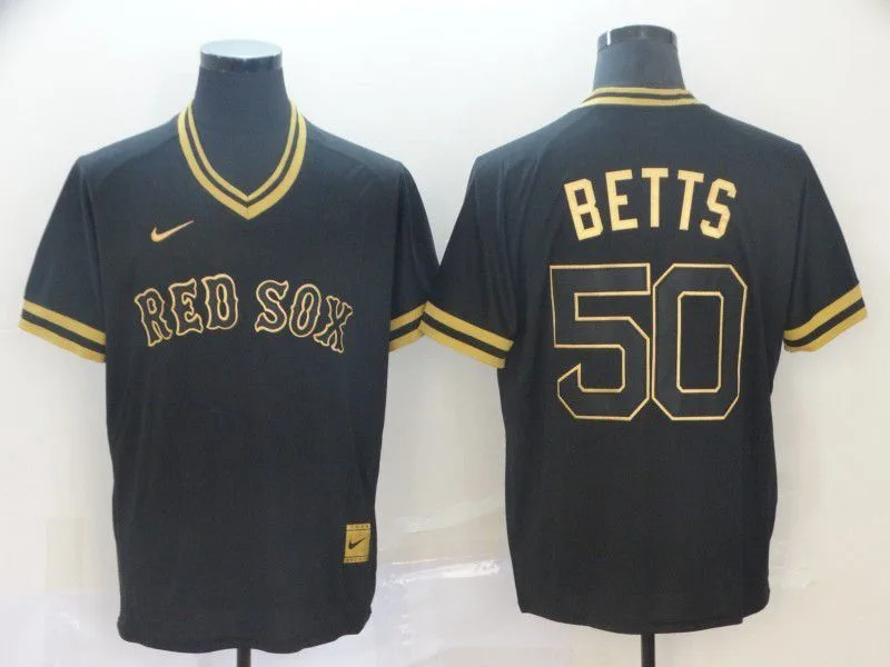 Men Boston Red Sox 50 Betts Black gold Game Nike 2022 MLB Jersey