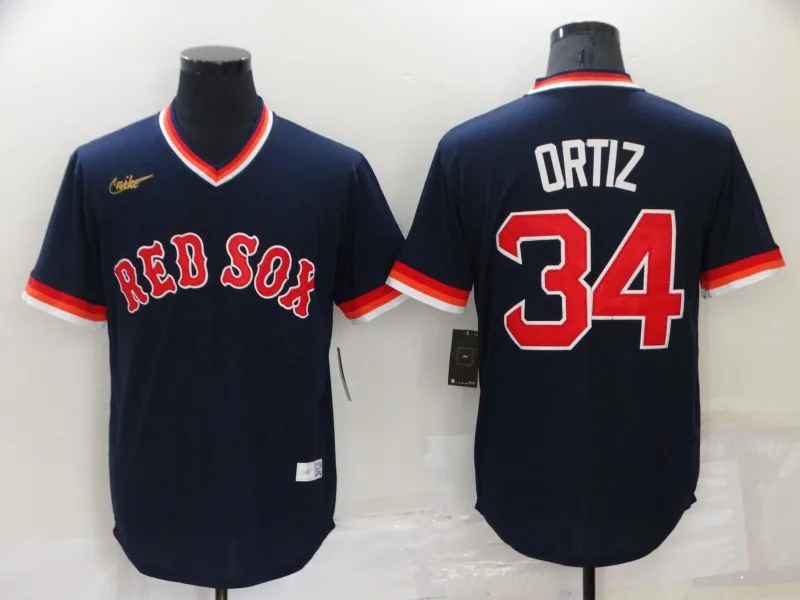 Men's Boston Red Sox #34 David Ortiz Navy Blue Cooperstown Collection Stitched Throwback Jersey