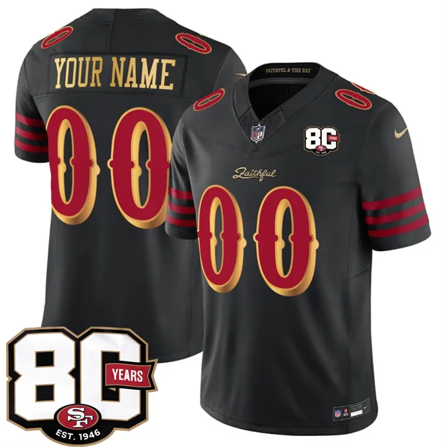 Men's San Francisco 49ers Active Player Custom Black 80th Anniversary Patch “Rivalries” 2026 F.U.S.E. Vapor Untouchable Limited Football Stitched Jersey