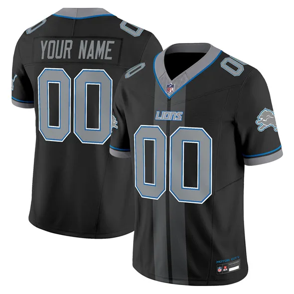 Men's Detroit Lions Customized Black 2025 F.U.S.E. 'Motor City Racing Edition' Vapor Limited Stitched Jersey