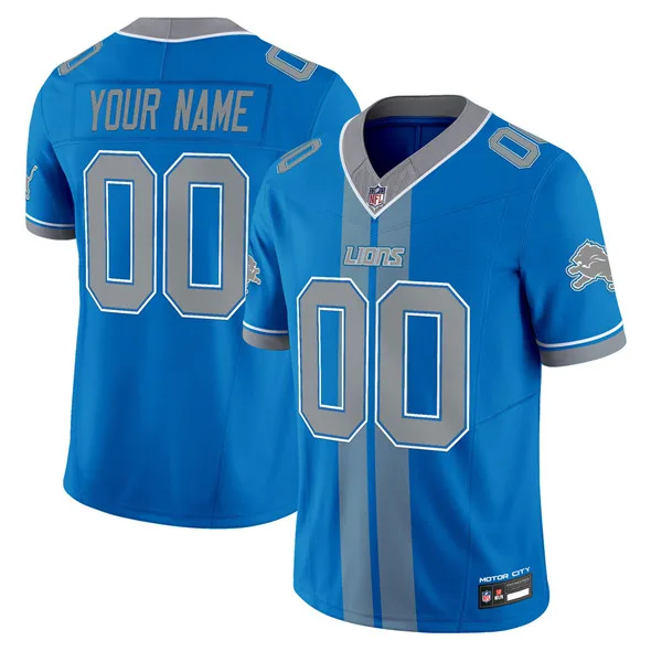 Men's Detroit Lions Customized Blue 2025 F.U.S.E. 'Motor City Racing Edition' Vapor Limited Stitched Jersey