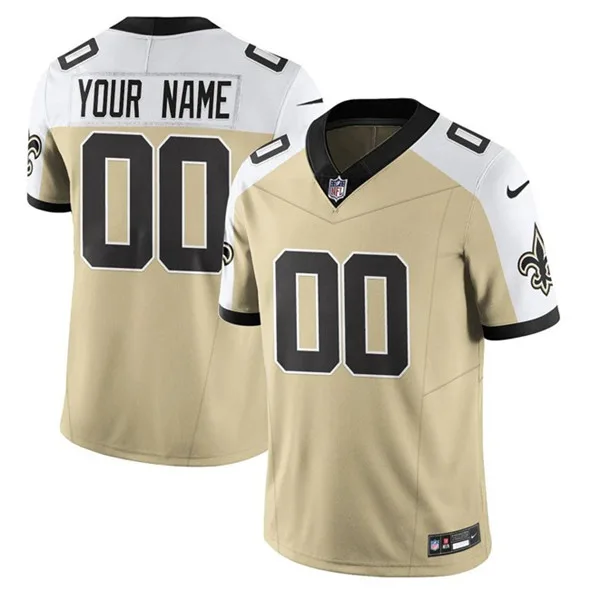 Men's New Orleans Saints Active Player Custom Gold White Alternate 2025 F.U.S.E. Vapor Limited Football Stitched Jersey