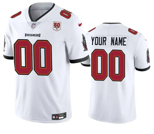 Men's Tampa Bay Buccaneers Active Player Custom White 2025 50th Anniversary Patch Vapor Untouchable Limited Football Stitched Jersey