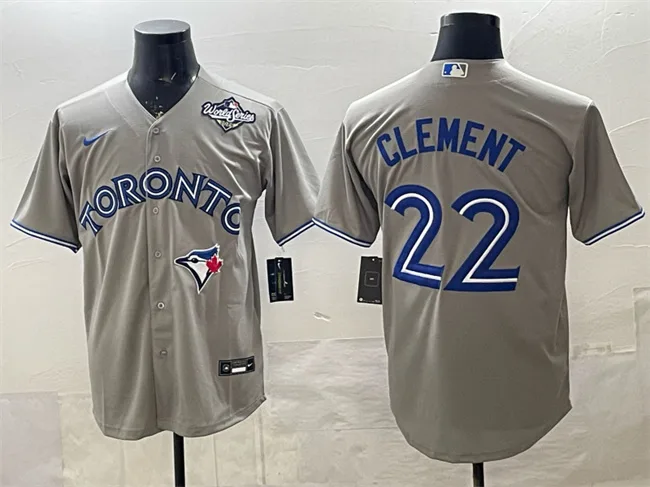Men's Toronto Blue Jays #22 Ernie Clement Grey 2025 World Series Cool Base Stitched Baseball Jersey