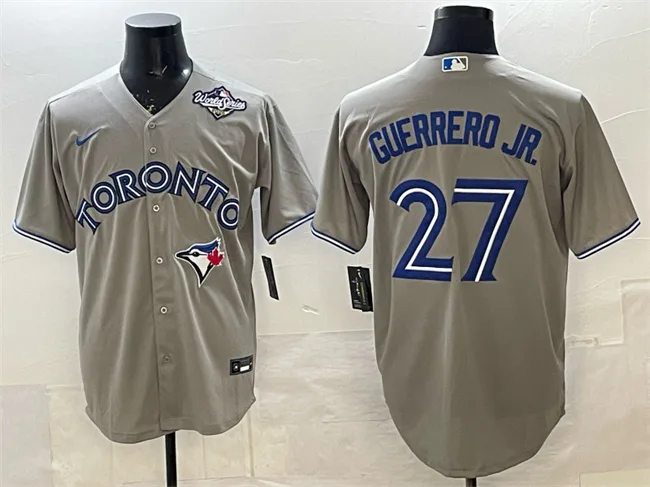 Men's Toronto Blue Jays #27 Vladimir Guerrero Jr. Gray 2025 World Series Cool Base Stitched Baseball Jersey