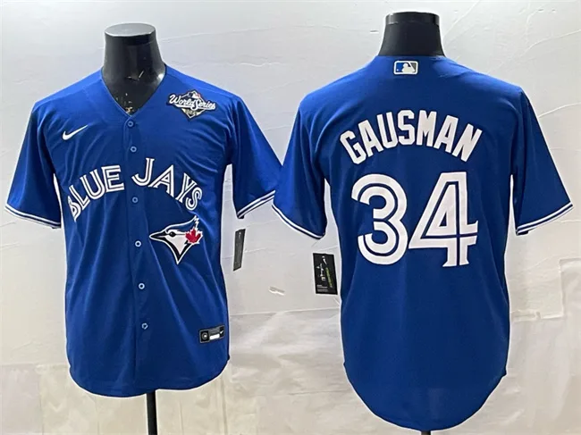 Men's Toronto Blue Jays #34 Kevin Gausman Royal 2025 World Series Cool Base Stitched Baseball Jersey