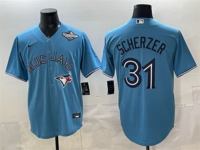 Men's Toronto Blue Jays #31 Max Scherzer Blue 2025 World Series Cool Base Stitched Baseball Jersey
