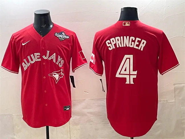 Men's Toronto Blue Jays #4 George Springer Red 2025 World Series Cool Base Stitched Baseball Jersey