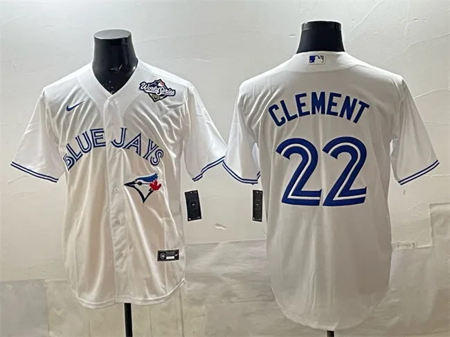 Men's Toronto Blue Jays #22 Ernie Clement White 2025 World Series Home Cool Base Stitched Jersey