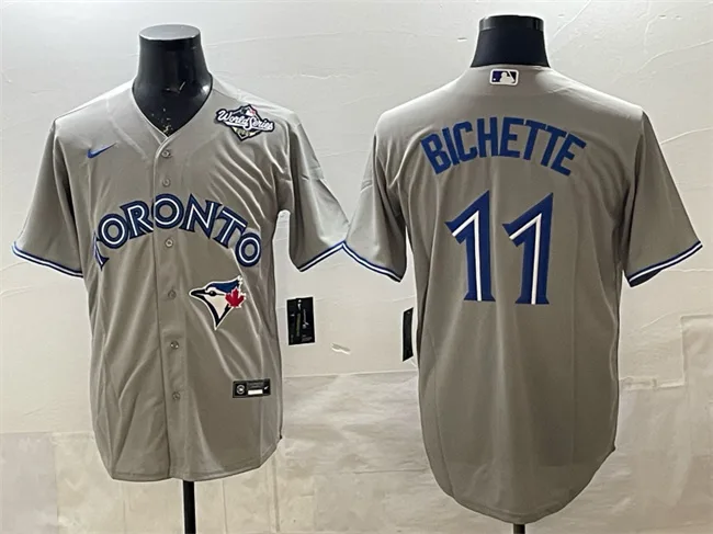 Men's Toronto Blue Jays #11 Bo Bichette Gray 2025 World Series Home Cool Base Stitched Jersey