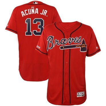 Big Size Men's Atlanta Braves #13 Ronald Acuna Jr Scarlet 150th Patch Flexbase Jersey