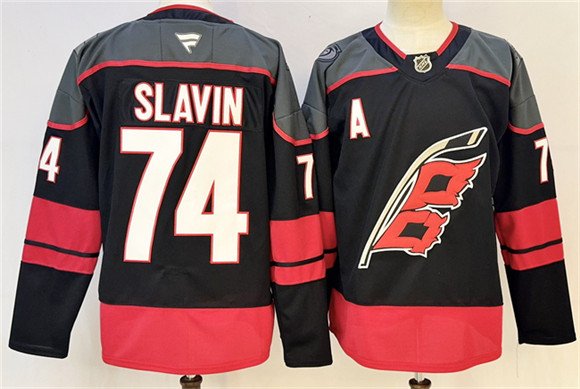 Men's Carolina Hurricanes #74 Jaccob Slavin Black 2024-25 With A Patch Stitched Hockey Jersey