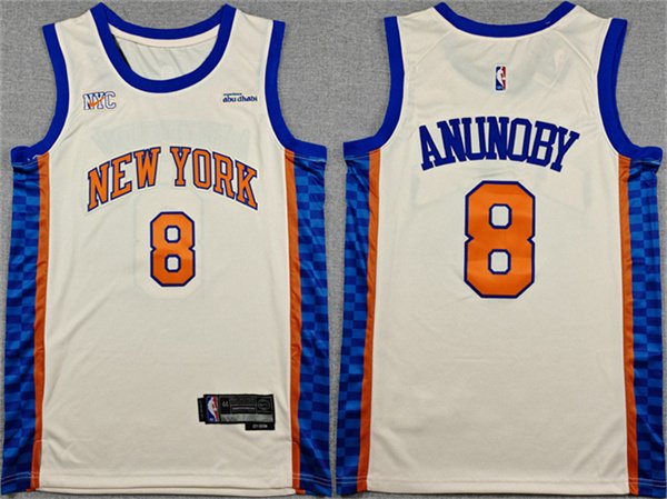 Men's New Yok Knicks #8 OG Anunoby Cream 2024-25 City Edition Stitched Basketball Jersey