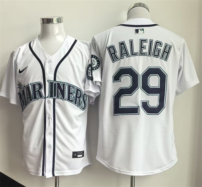 Men's Seattle Mariners #29 Cal Raleigh White Cool Base Stitched Baseball Jersey
