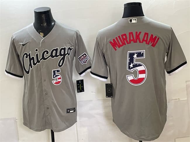 Men's Chicago White Sox #5 Munetaka Murakami Gray 2026 USA 250 Fourth of July Stitched Baseball Jersey