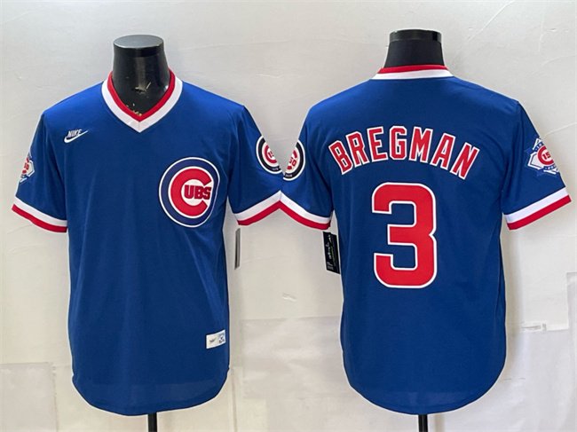 Men's Chicago Cubs #3 Alex Bregman Royal 150th Anniversary Throwback Vapor Limited Stitched Baseball Jersey