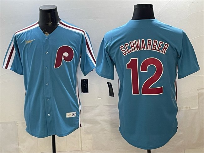 Men's Philadelphia Phillies #12 Kyle Schwarber Blue Cool Base Stitched Jersey