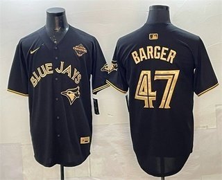 Men's Toronto Blue Jays #47 Addison Barger Black Gold 2025 American League Champions Limited Stitched Jersey