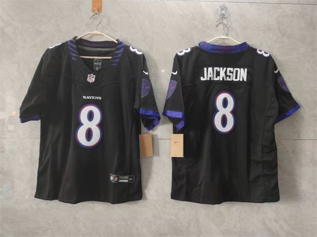 Women's Baltimore Ravens #8 Lamar Jackson Black F.U.S.E. Vapor Football Jersey(Run Small)