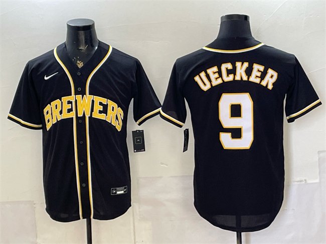 Men's Milwaukee Brewers #9 Bob Uecker 2026 Fashion Replica Black Out Stitched Baseball Jersey