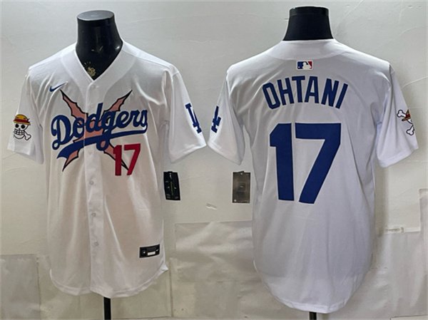 Men's Los Angeles Dodgers x One Piece #17 Shohei Ohtani White Vapor Premier Limited Stitched Baseball Jersey